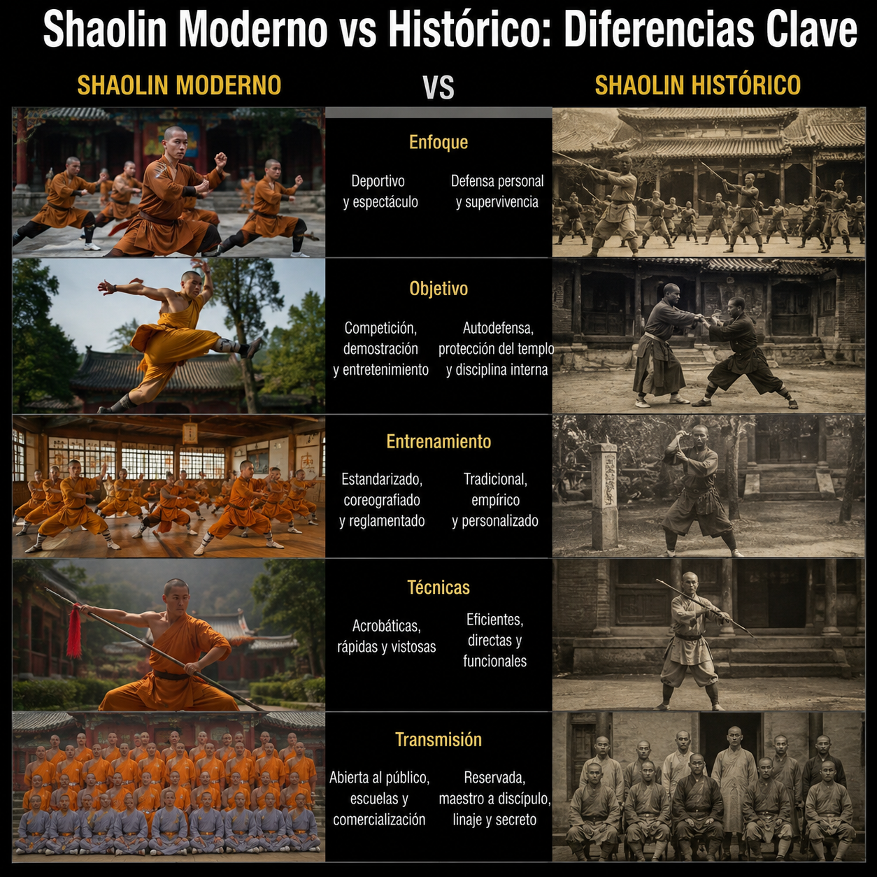 Shaolin Moderno vs Histórico: 7 Diferencias Clave